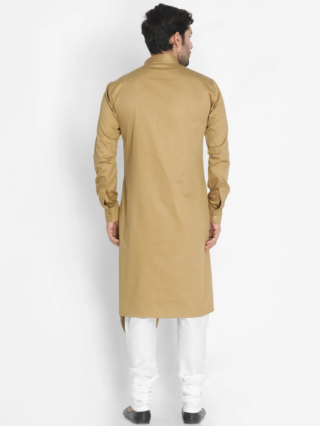 VASTRAMAY Beige Cotton Silk Kurta Churidar Set