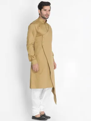 VASTRAMAY Beige Cotton Silk Kurta Churidar Set