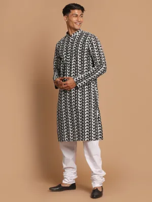 VASTRAMAY Black Chikankari Kurta Pyjama Set