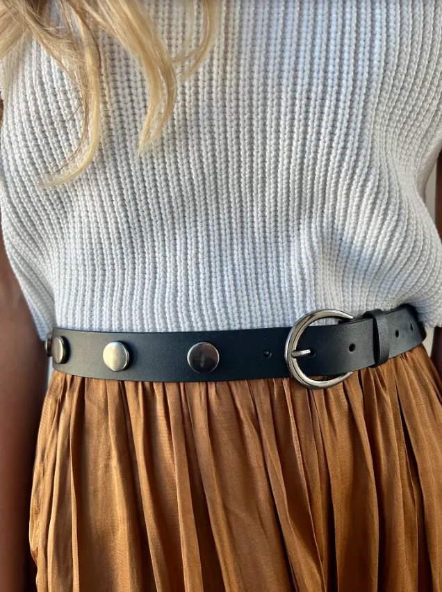 Vintage Destination Black Studded Leather Belt