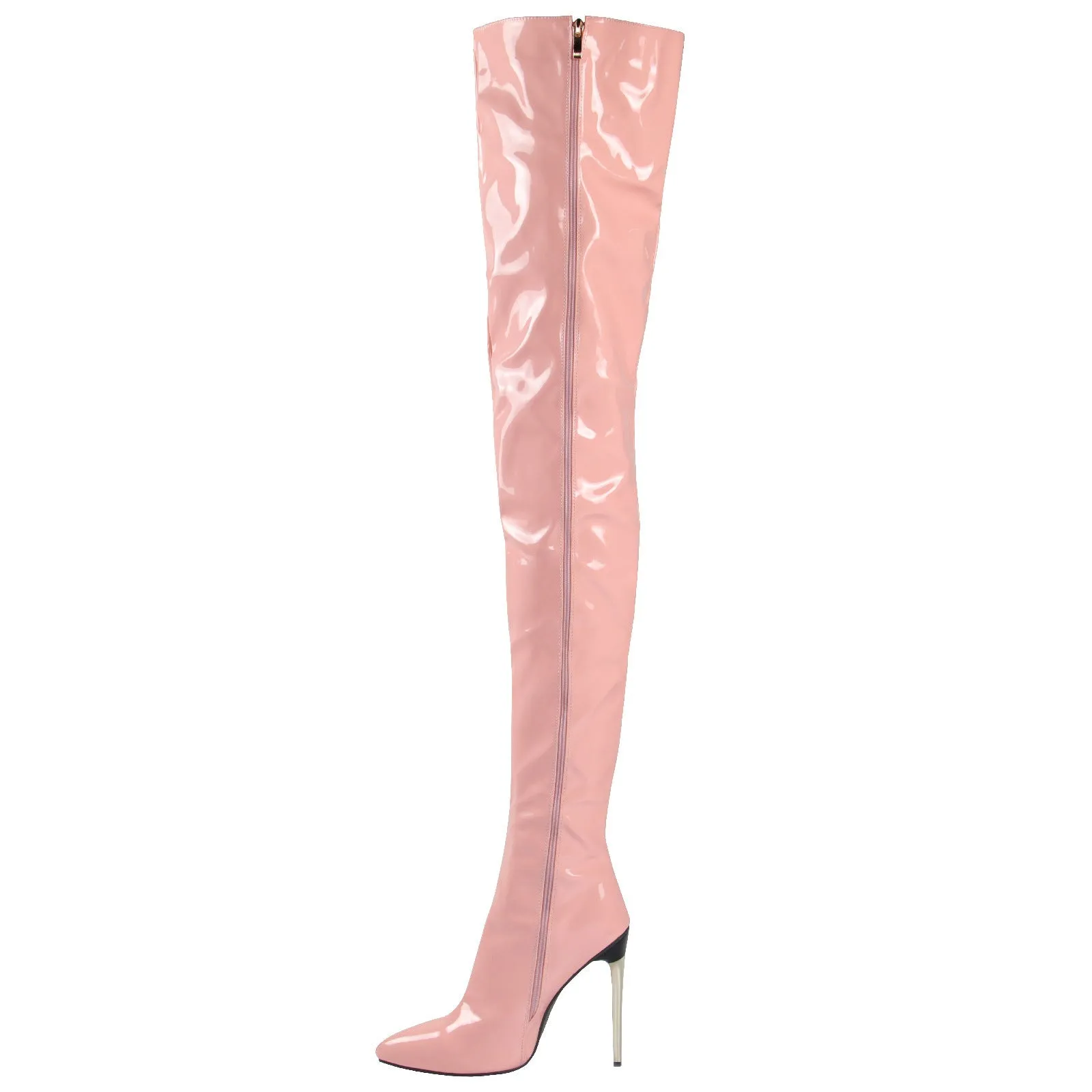 Women pointed toe patent leather side zipper stiletto high heel over the knee boots