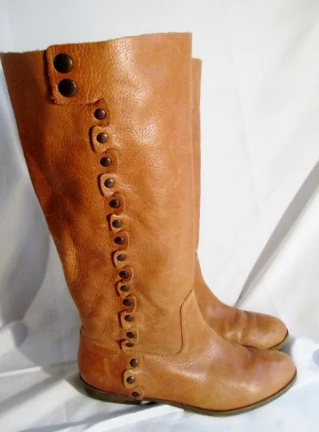 Womens NINE WEST VINTAGE FIDDLE Leather Stud MOTO Boots BROWN 11 ROCKER