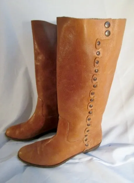 Womens NINE WEST VINTAGE FIDDLE Leather Stud MOTO Boots BROWN 11 ROCKER